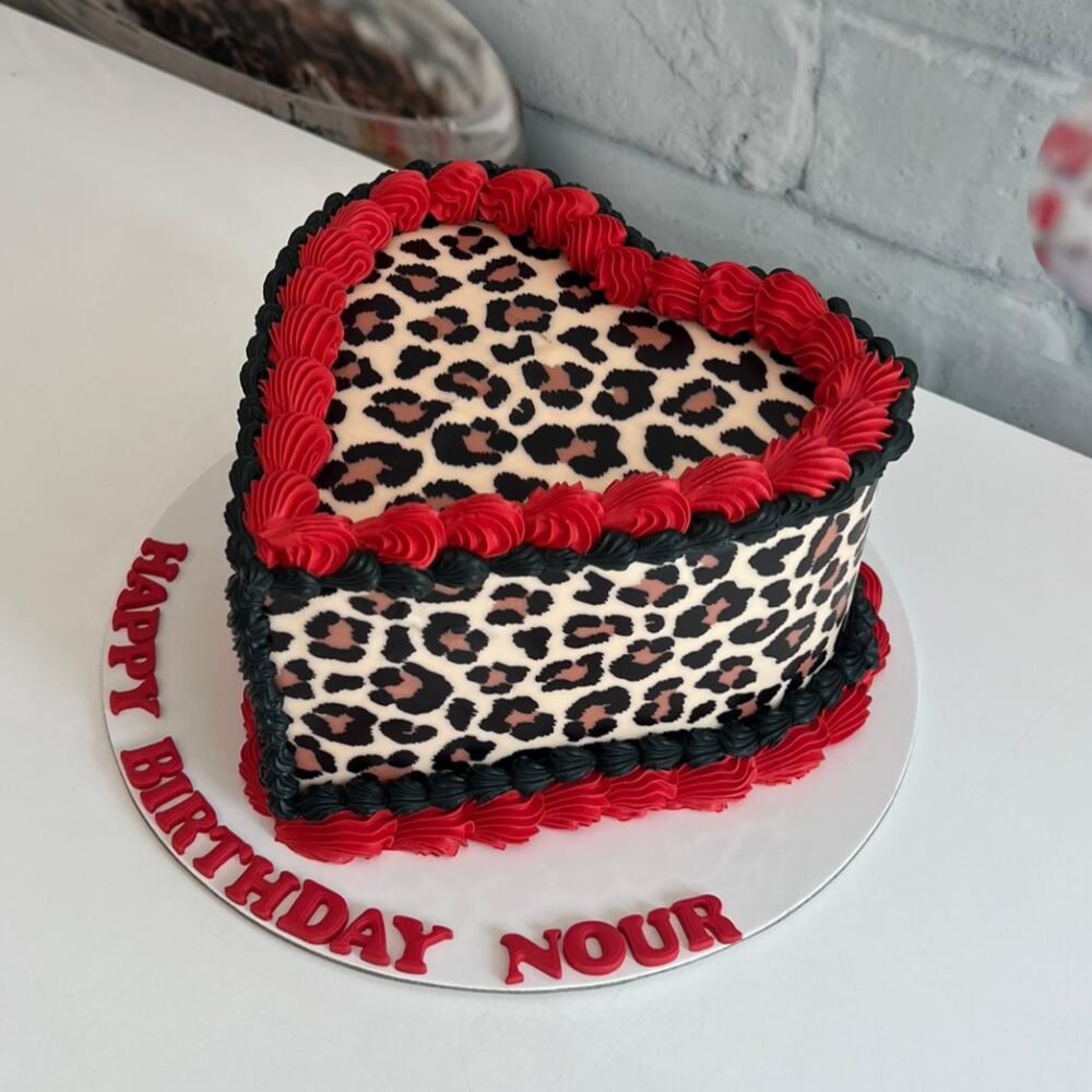 Red & Black Leopard Heart cake