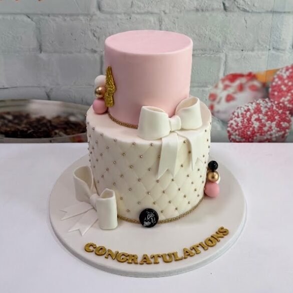 Blush & Quilted Bow Congratulations Cake